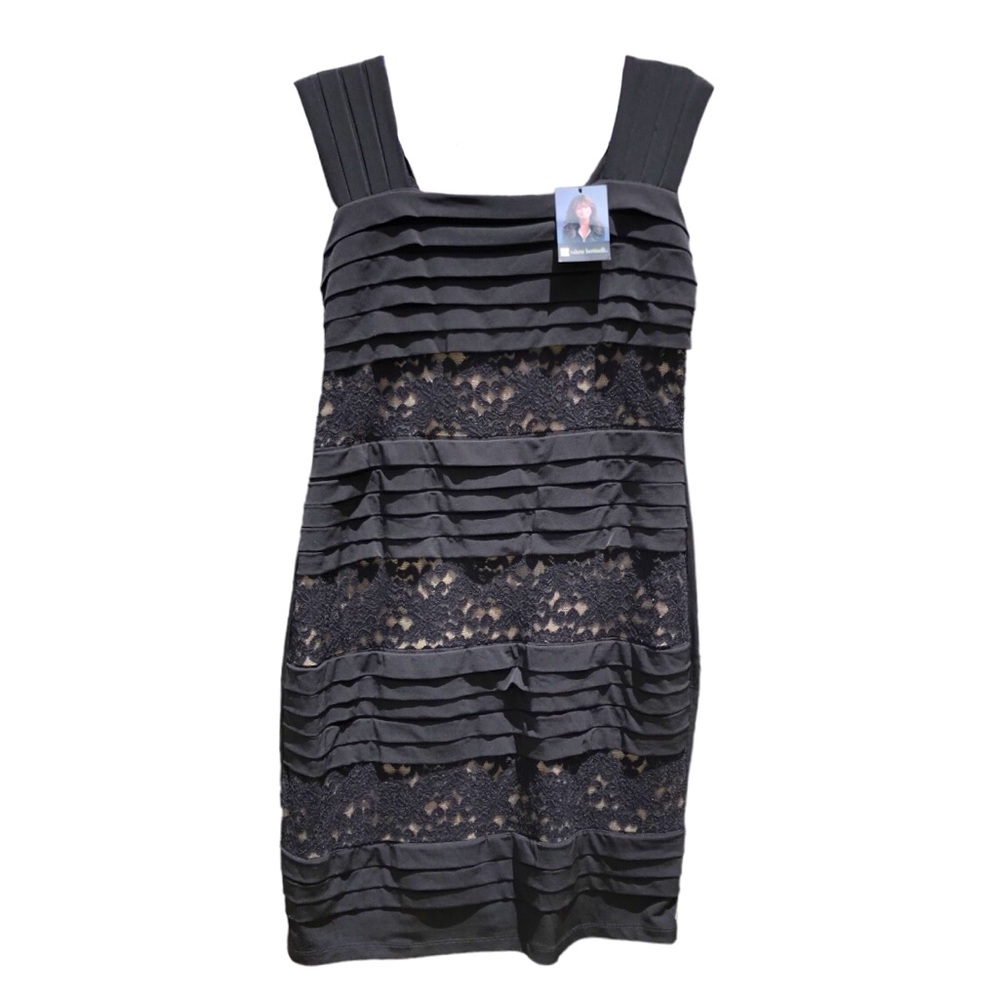 131• Valerie Bertinelli Little Black Dress Lace & Multi Pleat Embellished (14)